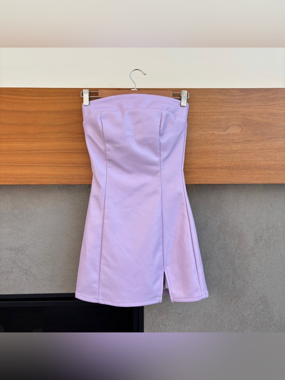 Sundays strapless faux leather mini dress in purple, Size S